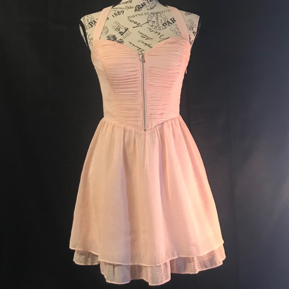 Guess Pink Girly Fit & Flare Halter Dress Ruffles